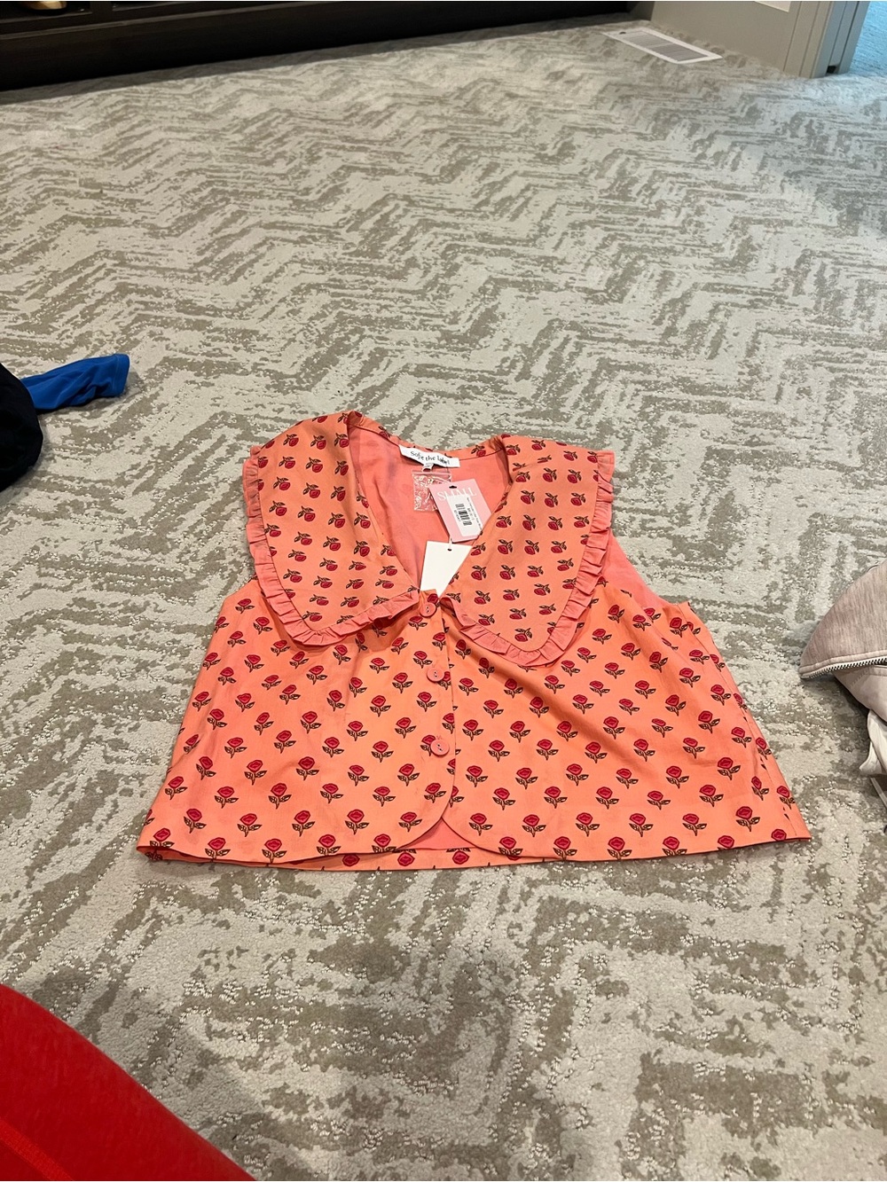 Sky Coral Pink Floral Peter Pan Collar Top